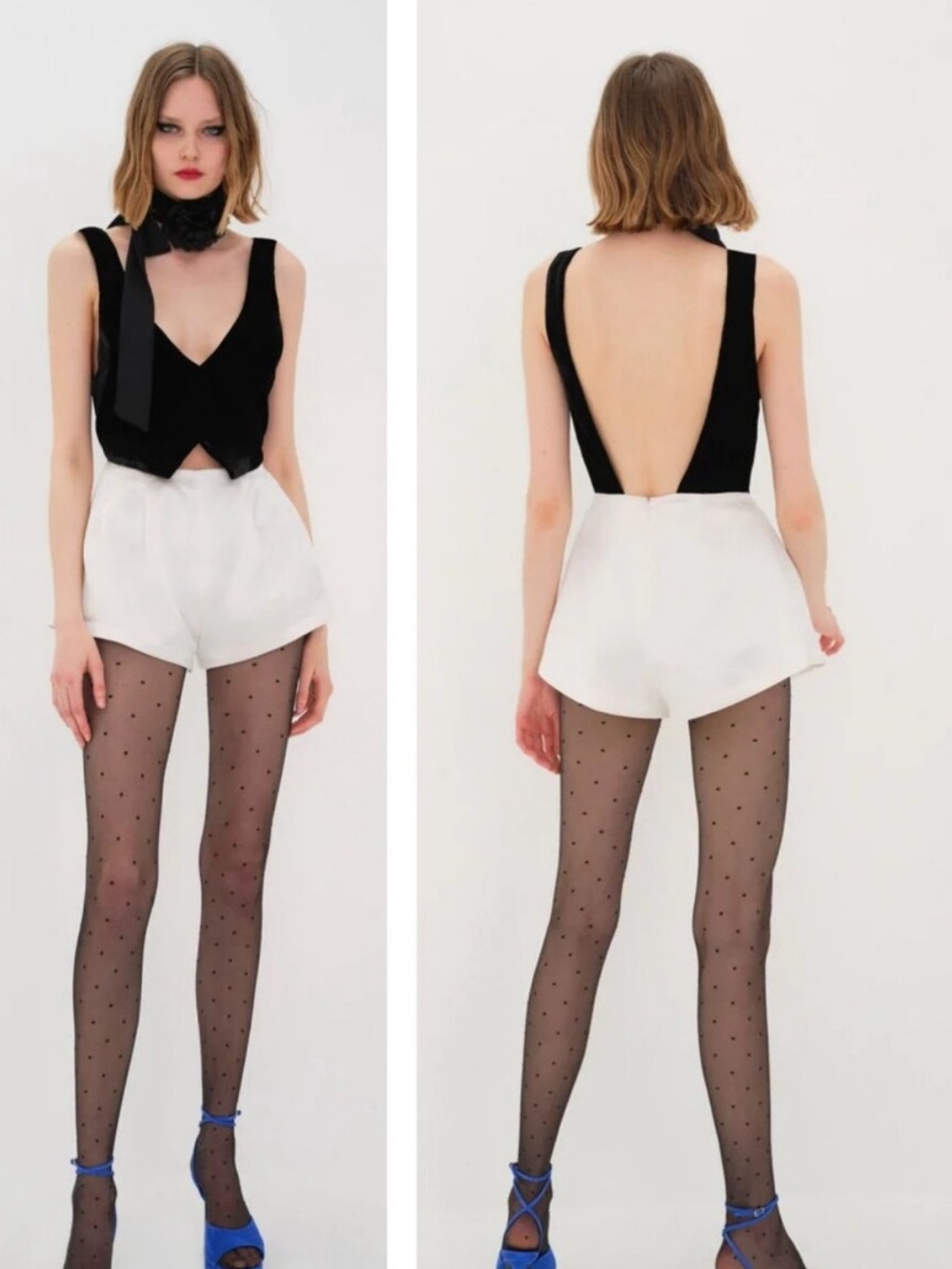 NWT For Love & Lemons Drew Romper Black White Velvet Free People Size Small S